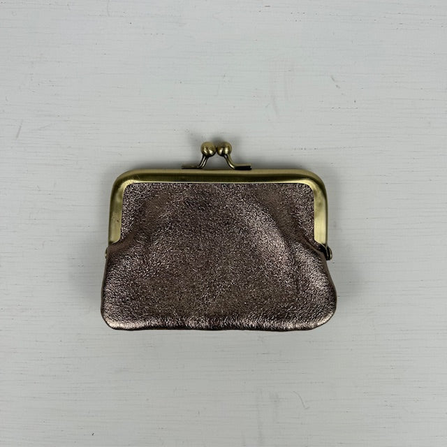 Real leather portemonneetje met knip metallic brons