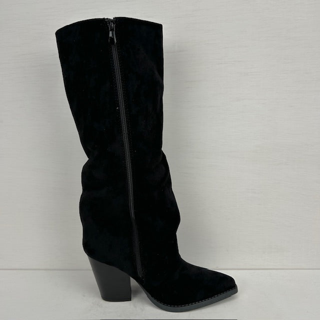 Suèdine cowboylaarzen met franjes en hoge hak zwart