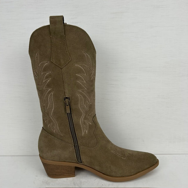 Real leather cowboylaarzen met leuk stiksel olive
