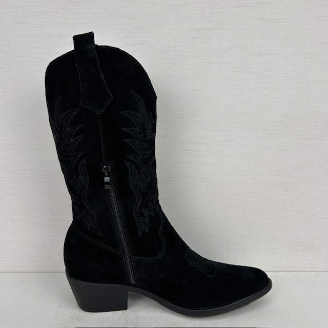 Real leather cowboylaarzen met leuk stiksel zwart