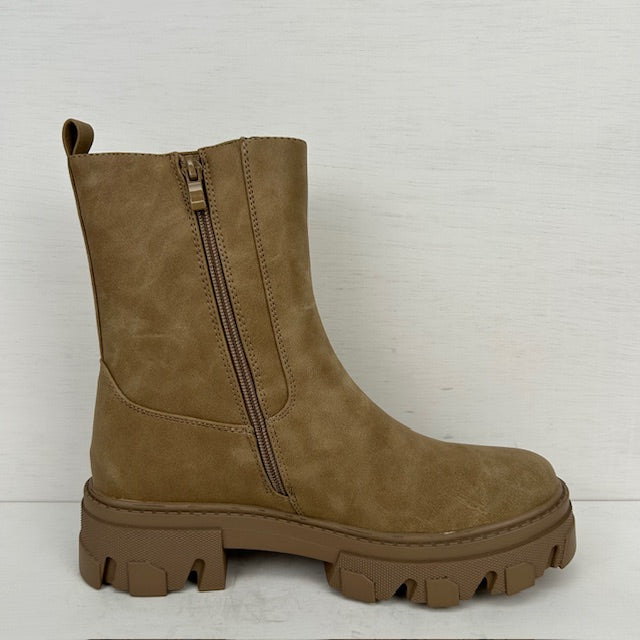 Tijdloze leatherlook boots khaki