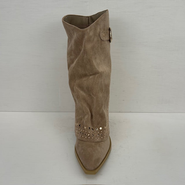 Trendy cowboylaars met sierlijke flap khaki