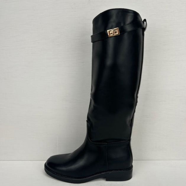 Hoge leatherlook laarzen met leuk bandje zwart