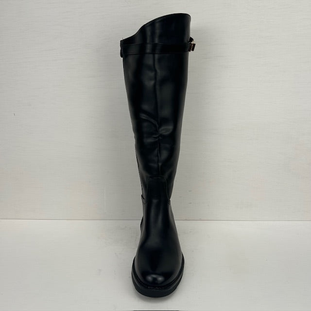 Hoge leatherlook laarzen met leuk bandje zwart
