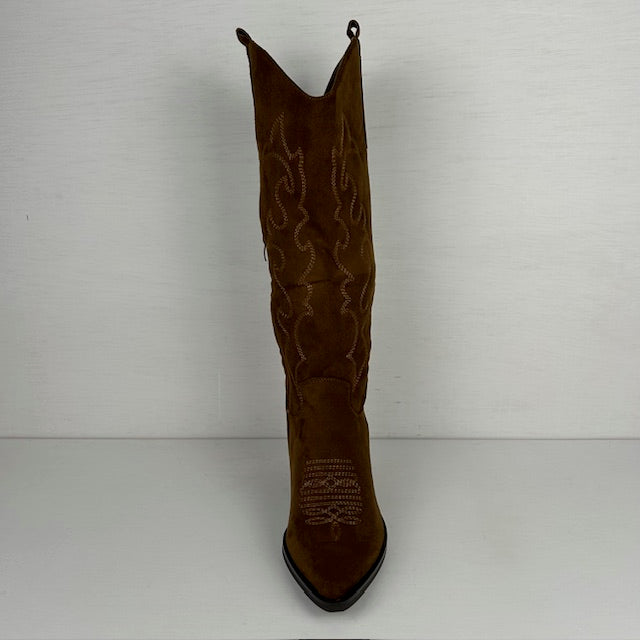 Hoge suèdine cowboylaarzen met elegant hakje bruin