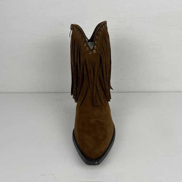 Laag cowboylaarsje met franjes en studs bruin