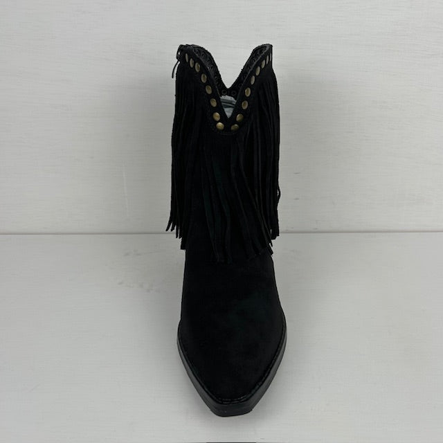 Laag cowboylaarsje met franjes en studs zwart