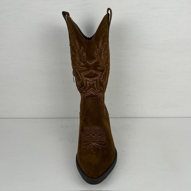 Suèdine cowboylaars met stiksel bruin
