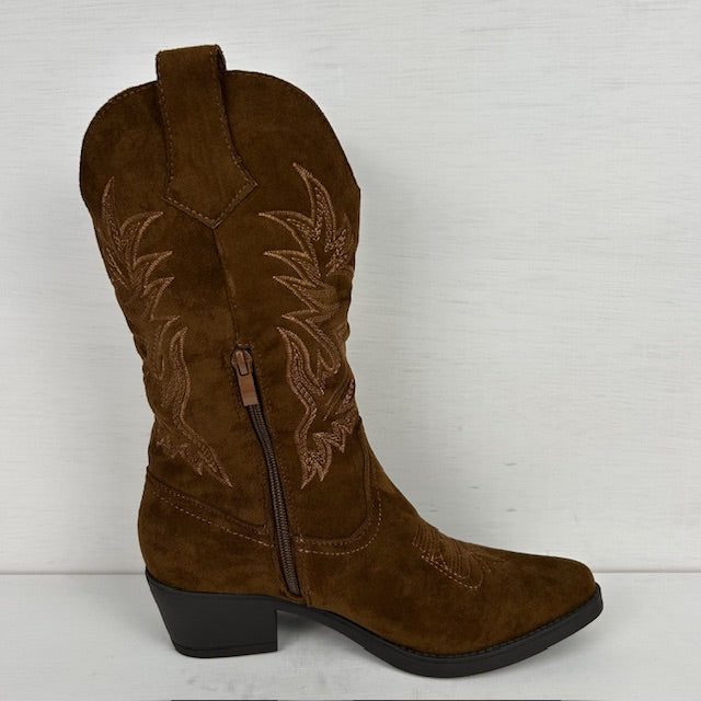 Suèdine cowboylaars met stiksel bruin