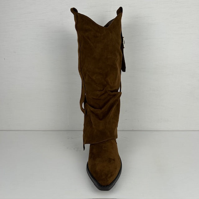 Suèdine cowboylaarzen met flap en gespje bruin