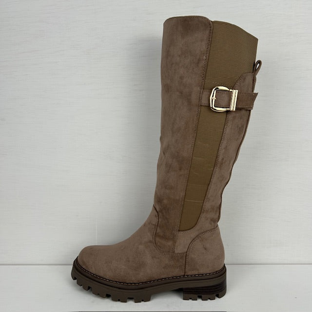 Stoere laarzen met elastiek en gespje khaki