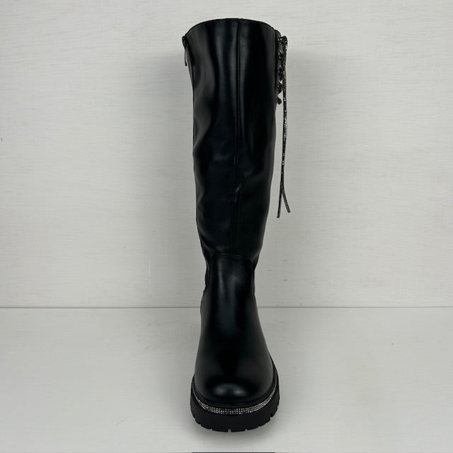 Hoge leatherlook laarzen met sierveter zwart
