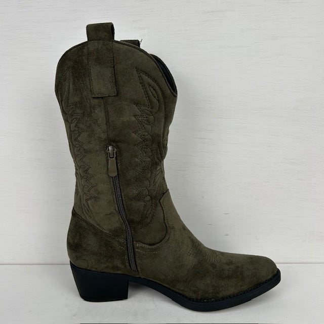 Suèdine cowboylaarzen met elegant hakje groen