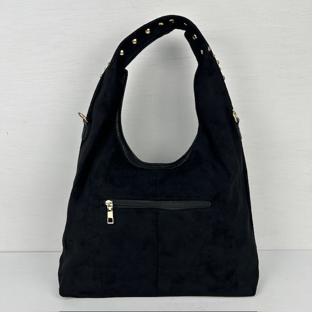 Gave schoudertas met studs zwart