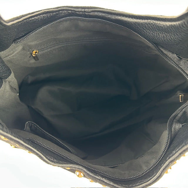 Gave schoudertas met studs zwart