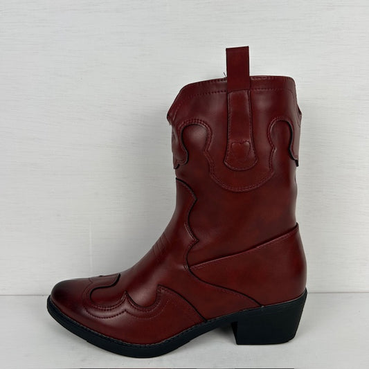 Leatherlook cowboylaarsje met gaaf design rood