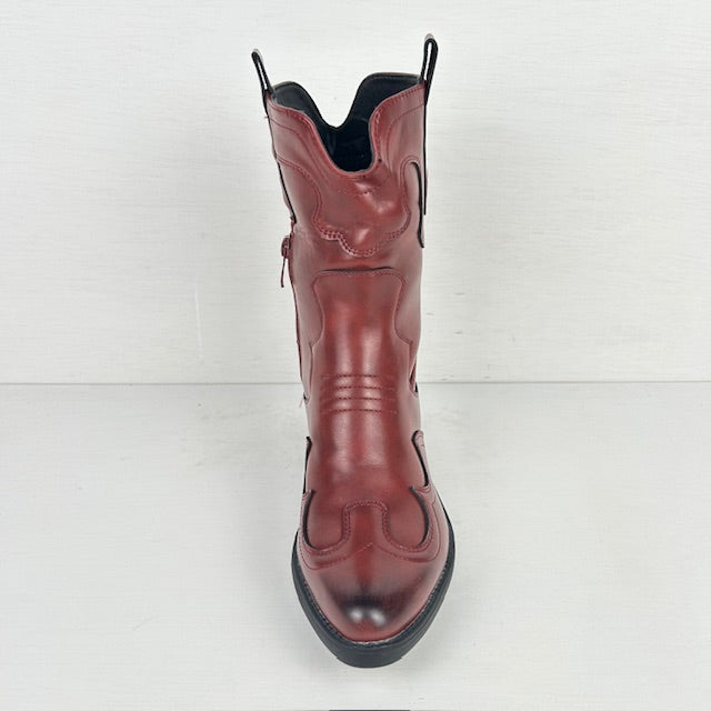 Leatherlook cowboylaarsje met gaaf design rood