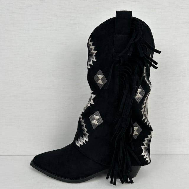 Gave cowboylaarzen met trendy flap zwart