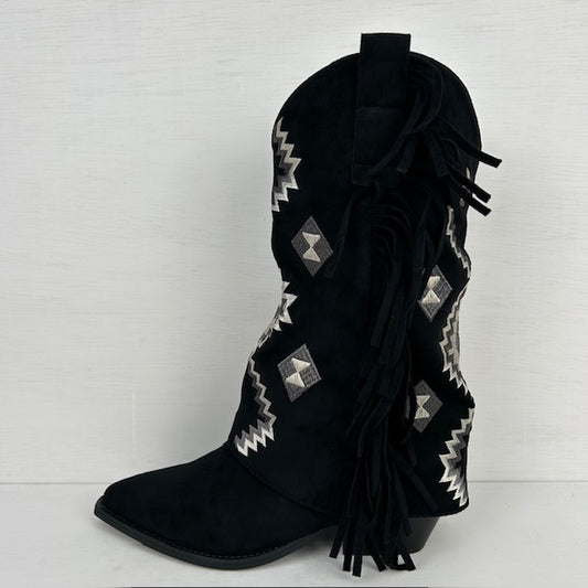 Gave cowboylaarzen met trendy flap zwart