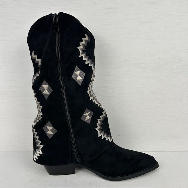 Gave cowboylaarzen met trendy flap zwart