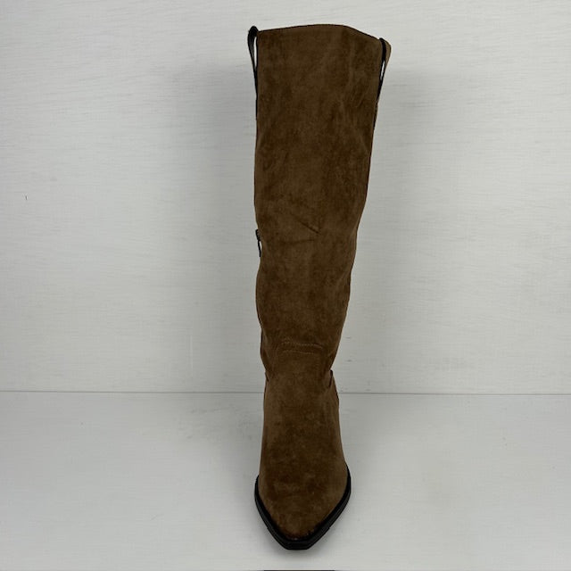 Hoge suèdine cowboylaarzen met lage hak bruin