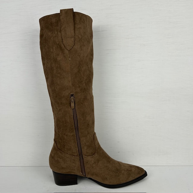 Hoge suèdine cowboylaarzen met lage hak bruin