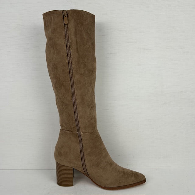 Hoge suèdine cowboylaarzen met hoge hak taupe