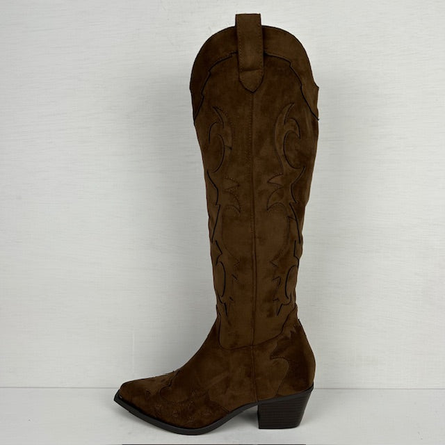 Hoge suèdine cowboylaarzen met gaaf design lichtbruin