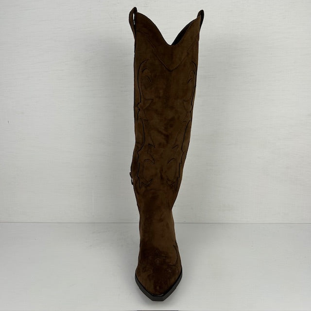 Hoge suèdine cowboylaarzen met gaaf design lichtbruin