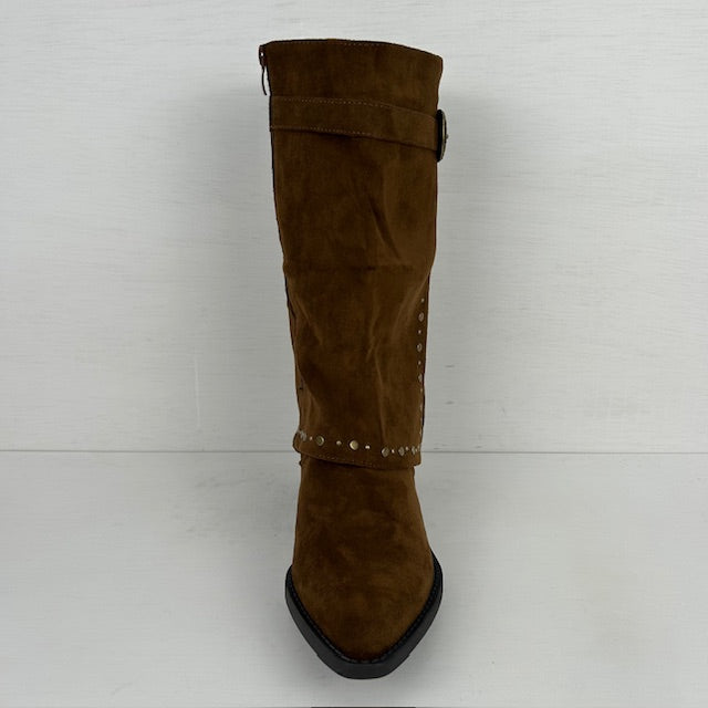 Suèdine cowboylaars met sierlijke flap bruin