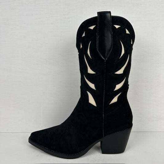 Suèdine cowboylaarzen met leatherlook details zwart