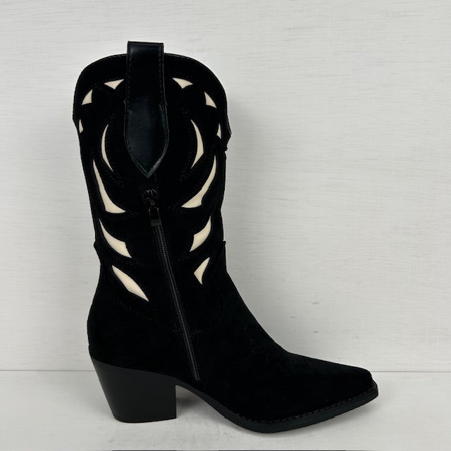 Suèdine cowboylaarzen met leatherlook details zwart