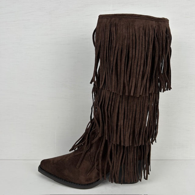 Trendy suèdine cowboylaarzen met franjes bruin