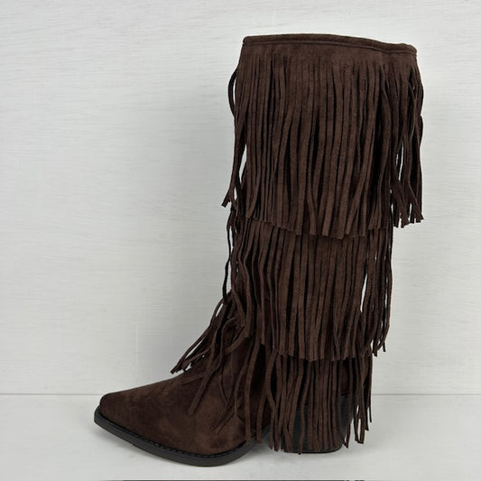 Trendy suèdine cowboylaarzen met franjes bruin