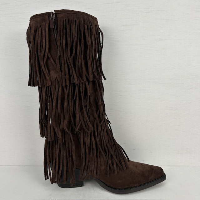 Trendy suèdine cowboylaarzen met franjes bruin