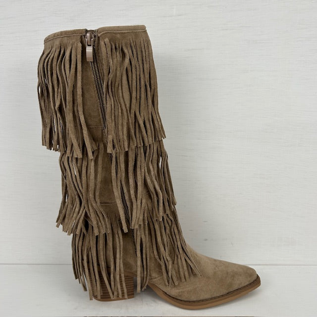 Trendy suèdine cowboylaarzen met franjes khaki