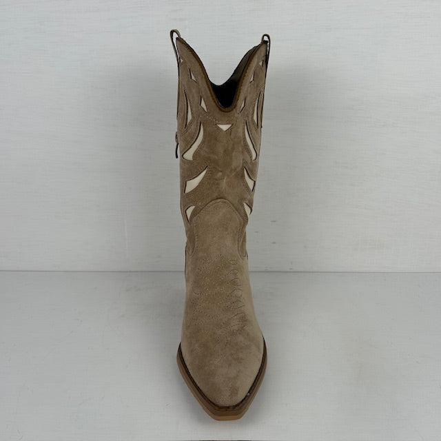 Suèdine cowboylaarzen met leatherlook details khaki