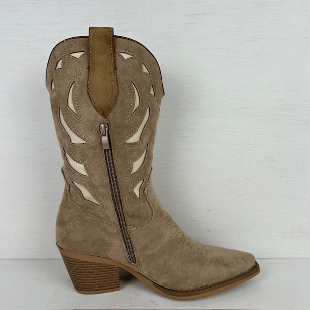 Suèdine cowboylaarzen met leatherlook details khaki