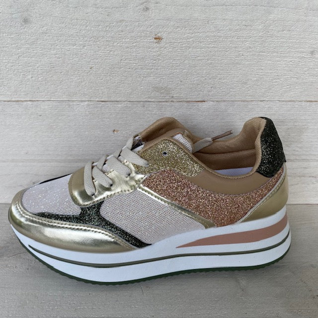 Shiny sneakers gold