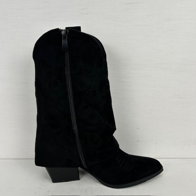 Suèdine cowboylaarsjes met trendy flap zwart