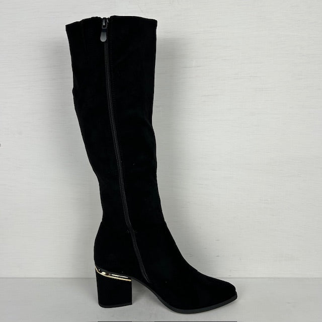 Hoge suèdine laarzen met elegante hak zwart