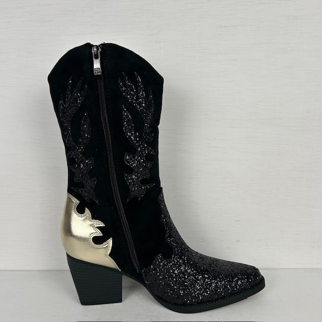 Suèdine cowboylaarzen met glitters zwart