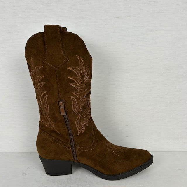 Suèdine cowboylaars met stiksel lichtbruin