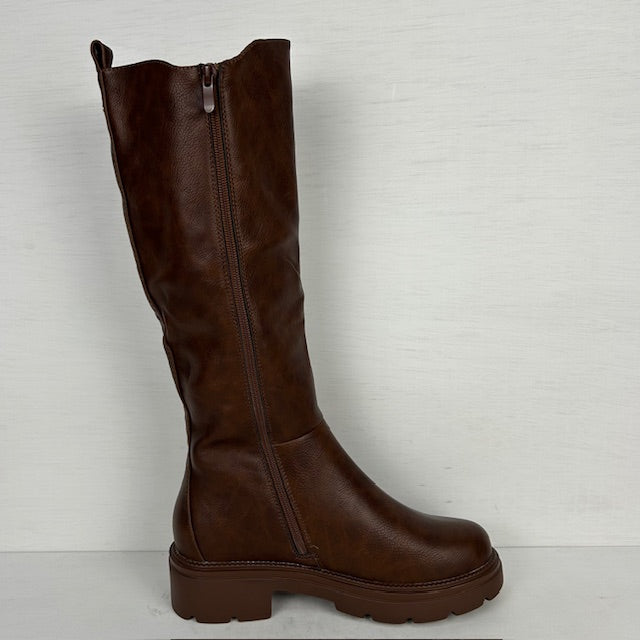 Leatherlook laarzen met elastiek camel