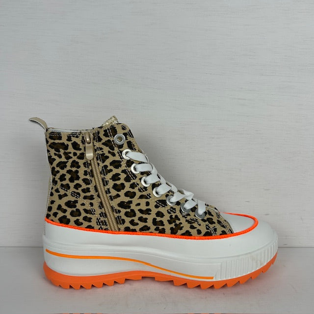 Smiley sneakers met hoge zool panter oranje