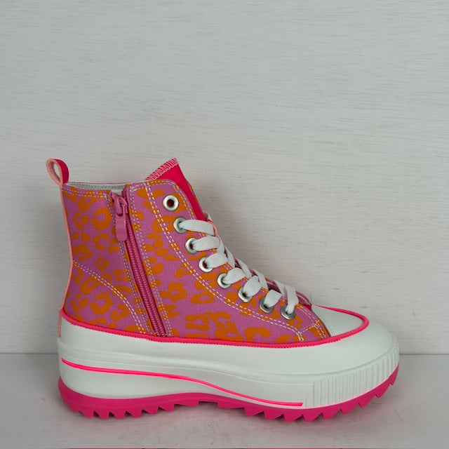 Smiley sneakers met hoge zool panter fuchsia