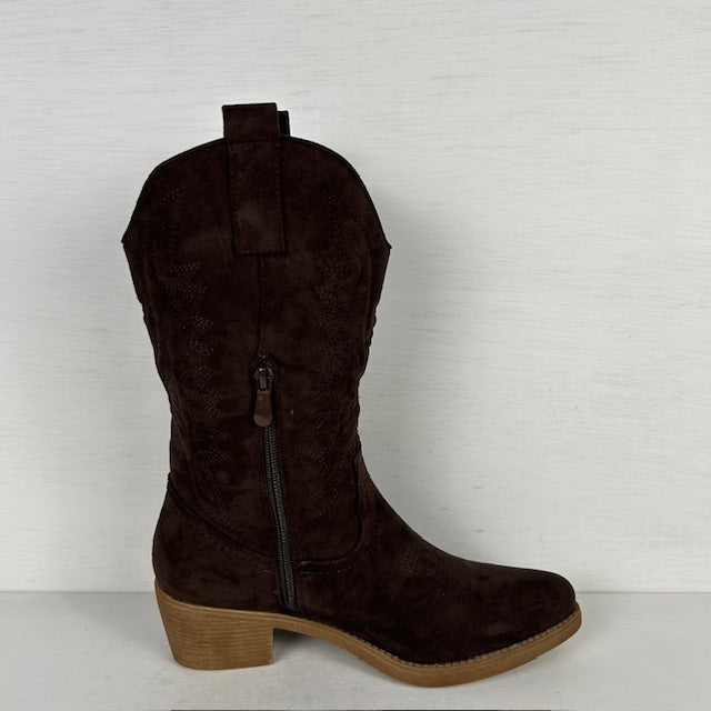 Suèdine cowboylaarzen met gaaf design bruin