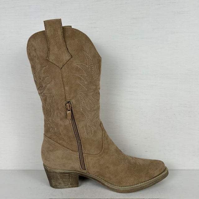 Suèdine cowboylaars met stiksel khaki