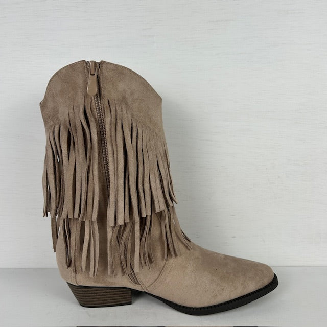 Trendy cowboylaarzen met franjes khaki