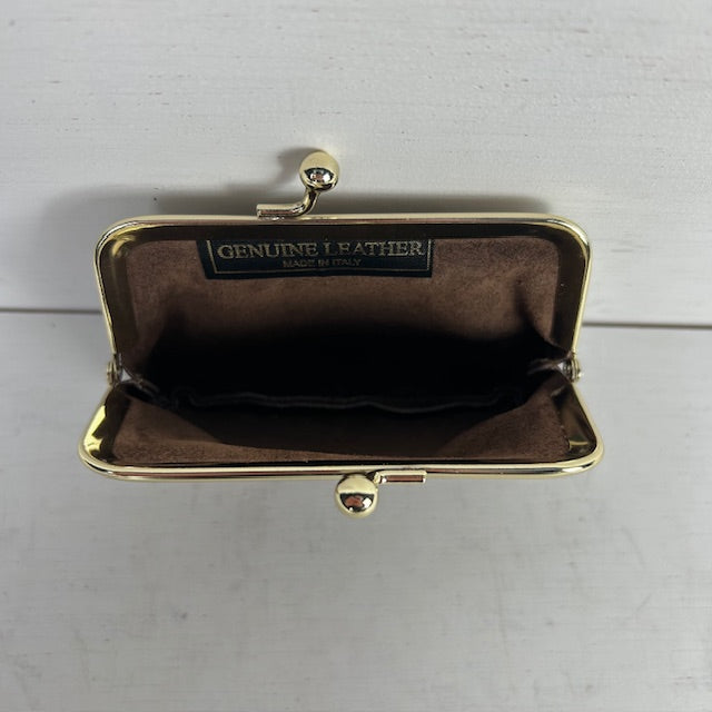 Real leather portemonneetje met knip bruin